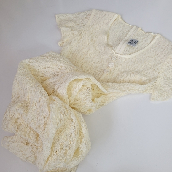 Vtg Cream Lace Midi Dress Cottagecore Boho Short Sleeve Romantic Wedding Size 10 - Picture 17 of 17